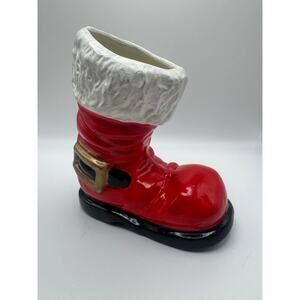 Red Santa Boot ceramic Christmas Holiday Decor